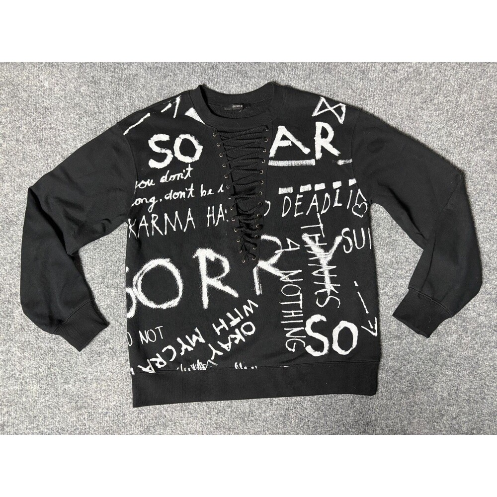 Forever 21 Sweater Womens Medium Lace Up Front Grunge Black Horror